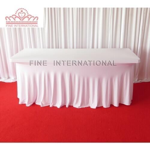 6ft white rectangular spandex lycra table cloth cover with swag for wedding,party,banquet,hotel