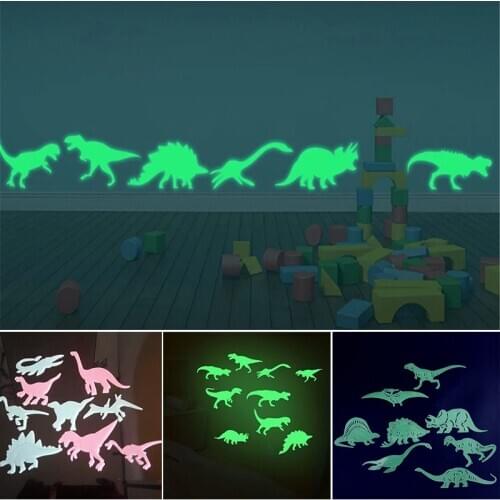 9/8Pcs Glow In The Dark Dinosaur Luminous Stickers Stereo 3D Fluorescent Wall Stickers Fun Sticker For Kids AC889