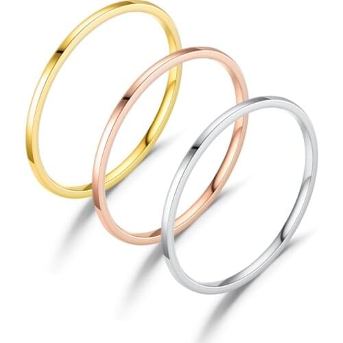 BAECYT 1mm Thin Titanium Steel Silver Color Couple Ring Simple Fashion Rose Gold Color Finger Ring For Women And Men Gifts