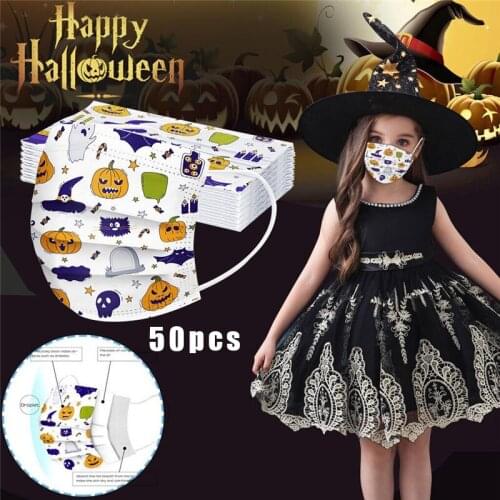 Childrens Face Masque with Halloween Theme Printed Breathable Protective Masque for Halloween Festival Party DIY Decorations