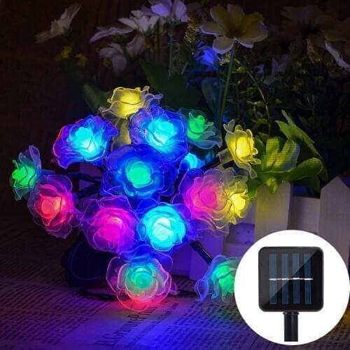 Solar String Lights 20/30/50 LED Rose Flower Solar Powered Fairy Garland Lighting for Garden Home Landscape Holiday Decoration