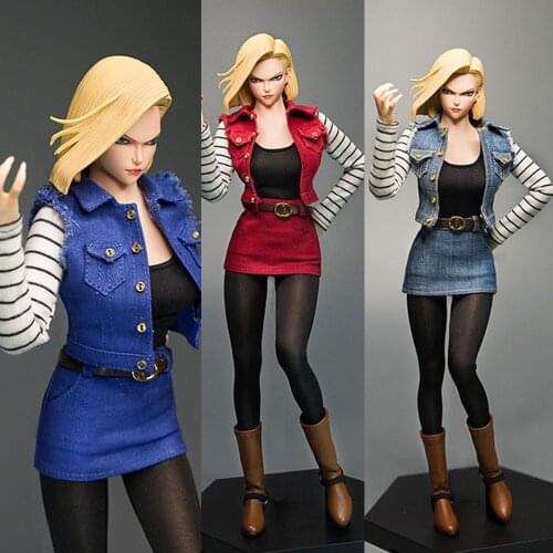 Cdtoys m013 1/6 Scale Sexy Female Figure Accessory Android 18 Vest Skirt Set Female Head Body Clothes Shoes Model for Fans