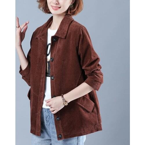 New Middle aged Corduroy Loose Jacket Women Spring Autumn Korean Long Sleeved Single-breasted Casual Coat Female Lapel Tops R781