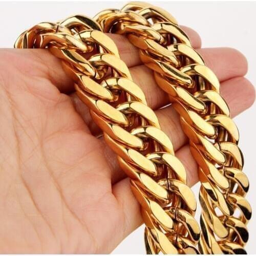 Hot Sale 316L Stainless Steel Gold Sliver Necklace Waterproof Men woman Cuban Curb Link Chain Jewelry 8/10/12/15/17 Widths