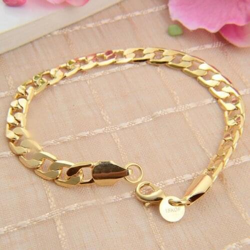 Fashion Women Jewelry 18K Yellow Gold Filled Chain Bracelet for Wedding Engagement Party Set Gifts
