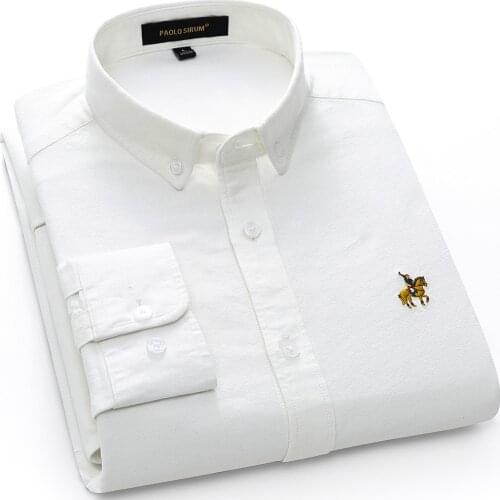 Top Quality White Oxford Mens Shirt Pure Cotton Thick Fabric Long Sleeve Regular Fit Fashionable Design