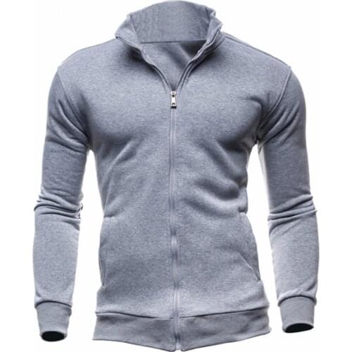 Men Hoodie Stand Collar Solid Color Elastic Cuff Zipper Warm Business Cardigan Spring Autumn Men Casual Coat 2021