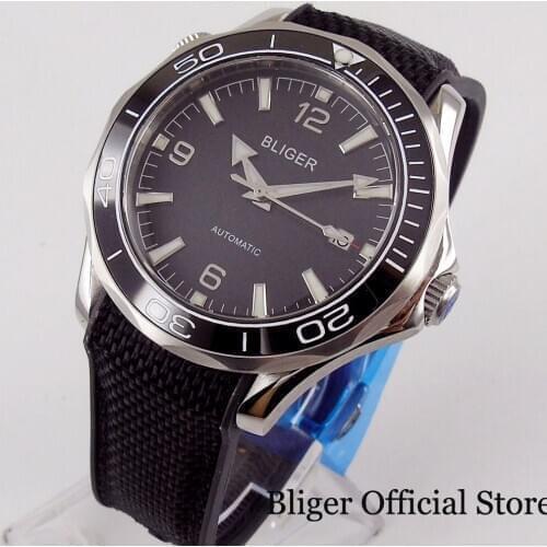 BLIGER Brand 41mm Stainless Steel Men Watch Sapphire Glass MIYOTA Automatic Movement Rubber Strap