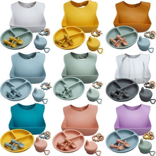 Roll up Travel Baby Bib Set Premium Silicone Baby Bibs Set BPA Free Waterproof Silicone Bibs Set Ease Feeding And Clean