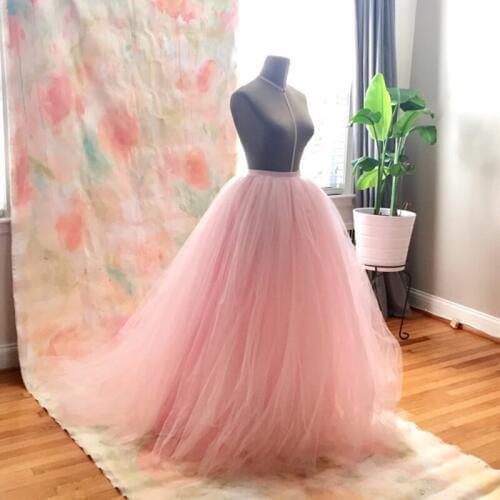 Blush Pink Tulle Wedding Skirt with Train High Quality Extra Puffy 9 Layers Tulle Long Maxi Skirt Bridal Skirt Custom Made