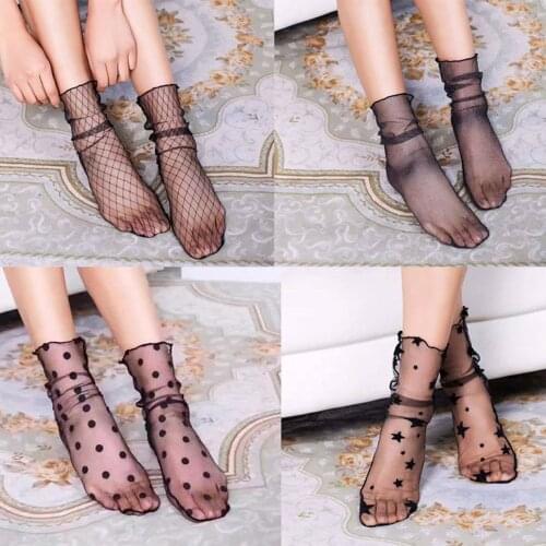 2021 New Fashion Thin Hosiery Glitter Star Sexy Women Transparent Fishnet Sock Short Socks Summer Ultrathin Tide Socks Ultrathin