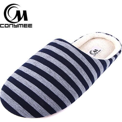 New Men Casual Home Shoes Winter Indoor Slippers Soft Plush Cotton Shoes Footwear Striped Male Warm Bedroom Slippers House Shoes
