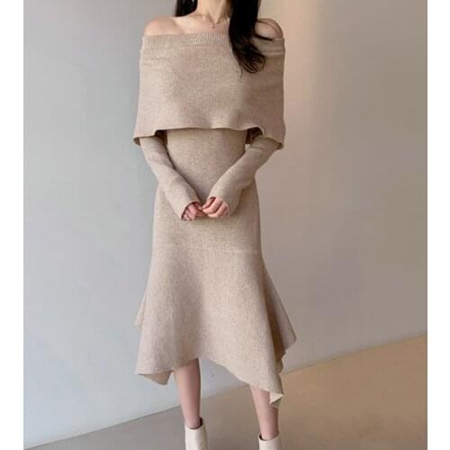 Autumn Winter Long Knitted Dress Women Thick Warm Pullover Sweater Dresses Elegant Christmas Party Dresses