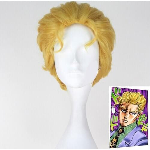 Anime JoJo bizarre adventure Kira Yoshikage Heat Resistant Cosplay Costume hairwear Wig+Wig Cap