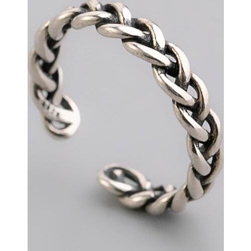 Woven Twist Chain Punk Adjustable Thai Silver Color Rings For Women Gypsy Fashion Finger Jewelry Gifts SR2246