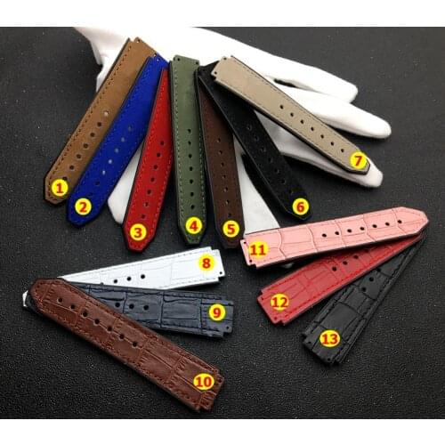 Convex cow leather Rubber Watchband For Hublot strap female women watch band 15*21mm wrist belt 18mm buckle HUB logo on tools