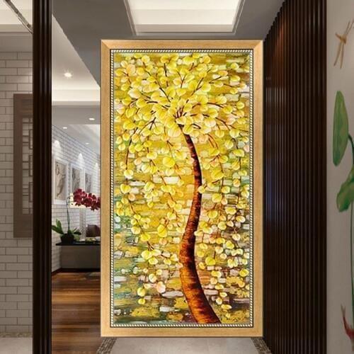 Needlework 5D Diy Diamond Painting Cross Stitch Golden Tree Diamond Embroidery Plant Rubiks Cube Drill Round Mosaic Picture