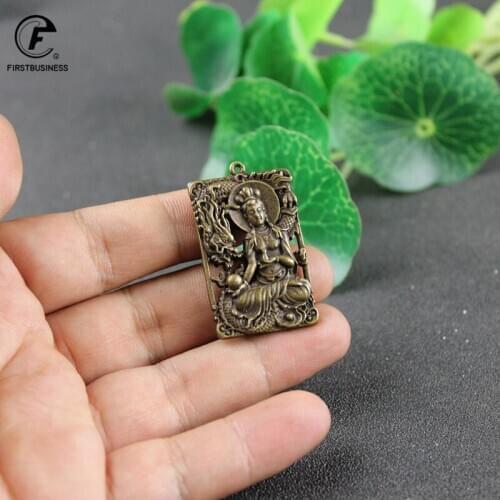 Solid Copper Double-Sided Hollow-Out Guanyin Buddha Statue Necklace Pendant Feng Shui Miniatures Figurines Car Ornaments Crafts