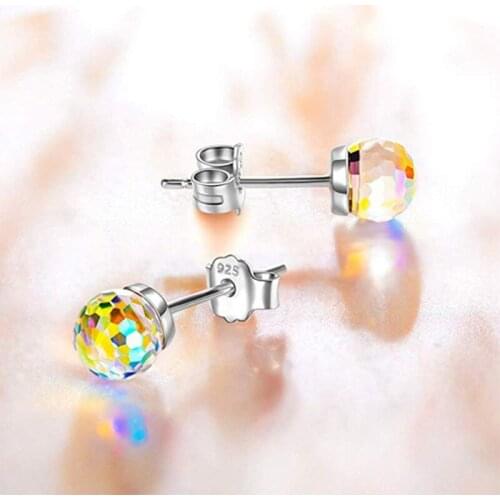 Girl Earrings Silver Color Stud Earrings Korean Popular Cute Colorful Round for Women