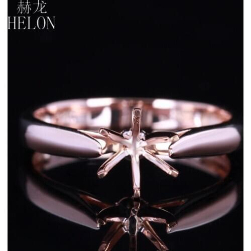 HELON Round Cut 5.5-6.5mm Solid 10K Rose Gold Semi Mount Engagement Wedding Ring For Women Trendy Fine Jewelry Best Gift