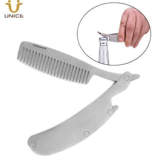 100pcs/lot Amazon Ebay Hot Sale Stainless Steel Comb Multi Function Beard Comb Bottle Opener Hair Comb Foldable Comb Custom LOGO