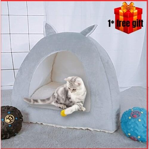 2-in-1 Foldable Cat Bed Kitten Cage Nest Indoor Puppy Cave House With Removable Mat Dog Kennel Doggie Sleeping Bag Washable