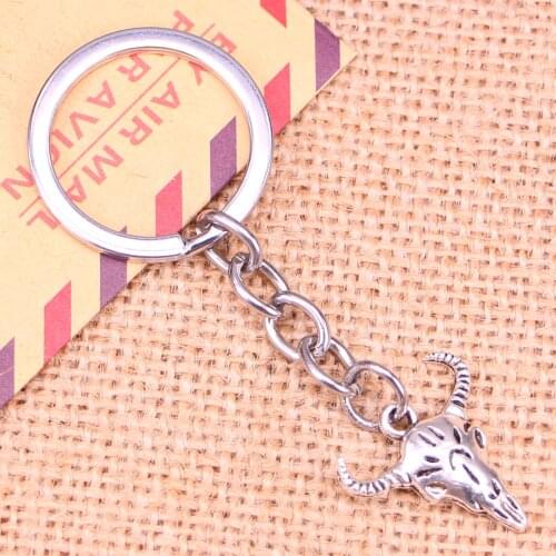 20pcs New Fashion Keychain 21x20mm skull bull ox Pendants DIY Men Jewelry Car Key Chain Ring Holder Souvenir For Gift