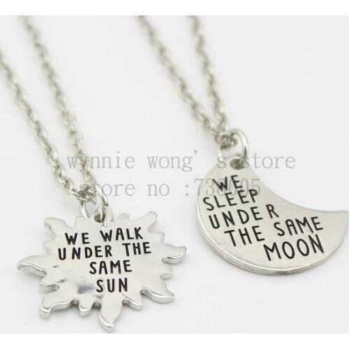 2015 Long Distance Relationship Couples Set Under the same Moon Under the same Sun Gift Long Distance Love- His and Her 2pcs/set