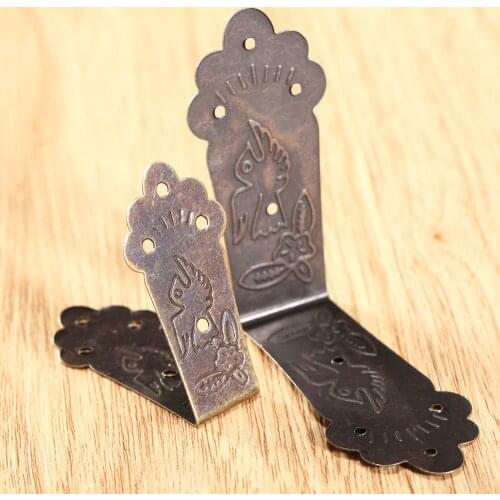 4Pcs Antique Bronze Decorative Corner Brackets Furniture Desk Jewelry Gift Box Wooden Case Feet Leg Corner Protector Edge Cover