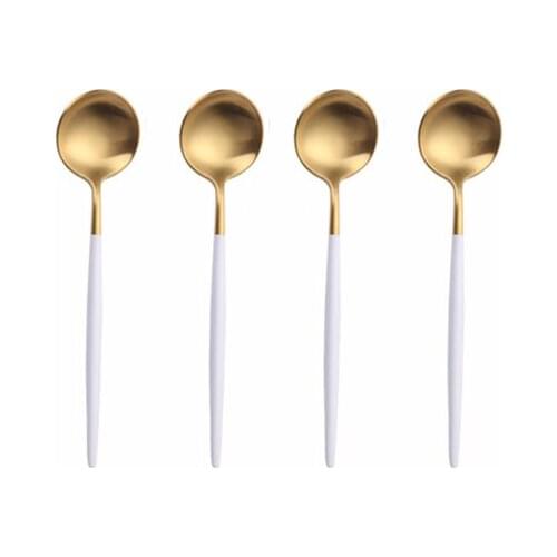 4Pcs White Gold Teaspoons Stainless Steel Coffee Spoons Kitchen Cutlery Cup Spoon New Beautiful Colorful Coffee Tea Use Spoons