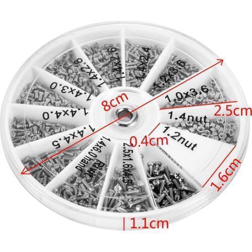 600PCS Electronics 12 Kinds of Small Screws Nuts Electronics Assortment Kit M1 M1.2 M1.4 M1.6