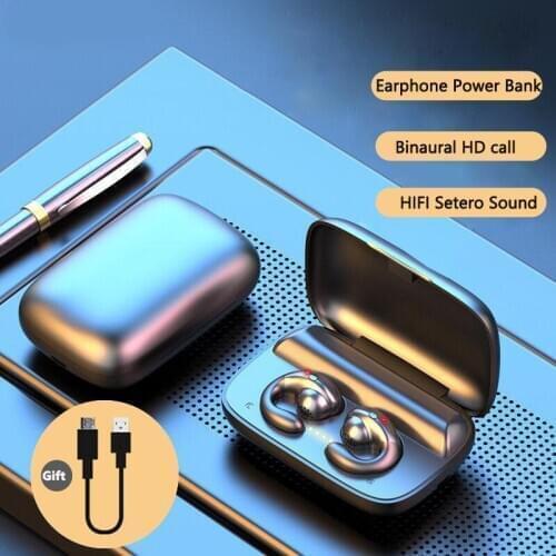 S19 Wireless Bluetooth Headset Non-in-ear Binaural Sports Universal Earphone Earhook with Power Bank 2 in 1