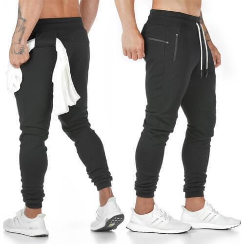 New Cotton Men Sweatpants with Towel Rack and Cell Phone Pocket Running Tights Pants Men Sporting Leggings Workout Pants