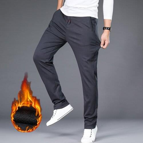 Mens Winter Fleece Fluff Thicken Warm Casual Pants 2021 Men Business Straight Elastic Thick Sweatpants Cotton Trousers Male 4XL