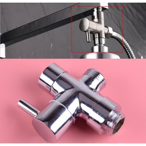 Chrome 3 way Diverter T Valve Handheld Shower Head Bath Tap Switch Outlet Brass Ergonomic