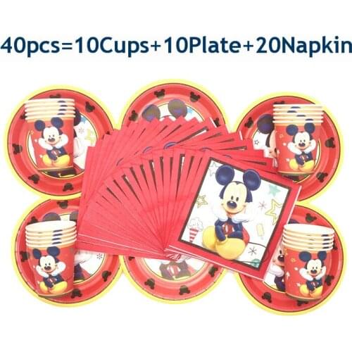 Disney Red Mickey Birthday Decoration Kids Birthday Party Supplies Paper Cup+Plate+Napkin Disposable Tableware Shower Party Set