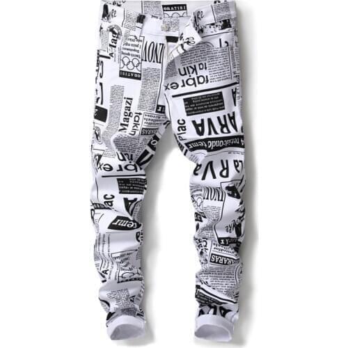 Men Pants Streetwear Pantalon De Travail Pour Homme 2020 Newspaper Printing Pant Men Business Suit Pant Classic Pants Trousers