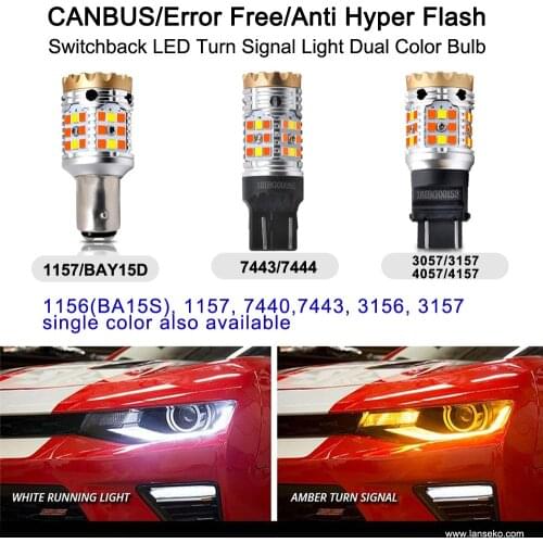 2Pcs CANBUS Anti Hyper Flash 3157 3057 4157 Dual Color Turn Signal Light With 3030 LED Chips 24w 1600LM No Load Resistor Need