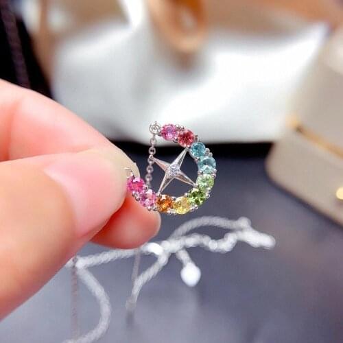 Elegant Natural And Real Tourmaline Necklace 925 Sterling Silver Fine Jewelry Tourmaline Pendant