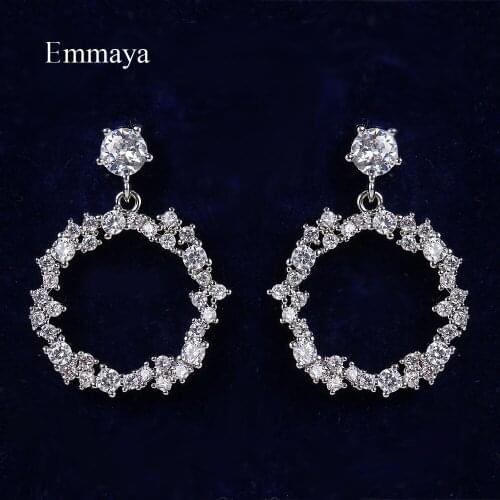 Emmaya New Fashion Jewelry Irregular Design Circular Hanging Earring Classic White Color With AAA CZ Charming Ornament For Women