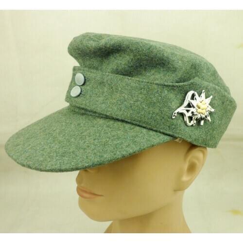 WWII WW2 German Mountain Division M43 Cap Hat & German Edelweiss Cap Badge Reproduction Military Store