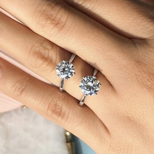 Classic Solid 925 Sterling Silver Engagement Rings for Women Simple Solitaire 1ct Round Diamond Ring set finger wedding Jewelry