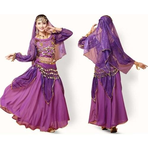 Belly dance dress Set Women Tops Pants Waist Chain Veil Headdress Earring Bracelet Bellydance costume Dancing Performance 0018