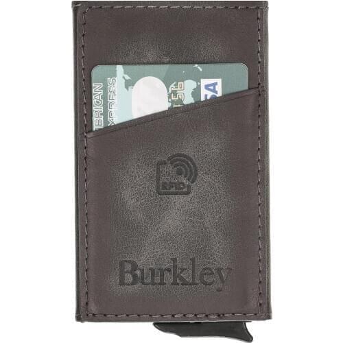 Burkley Mech Fold Mechanismed Leather Card Wallet Business Card Holder TN18 Gray RFID Enabled