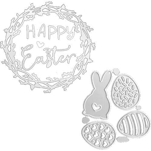 OOTDTY Happy Easter Bunny Eggs Metal Cutting Dies Stencil Scrapbooking DIY Album Stamp Paper Card Embossing Decoration Craft