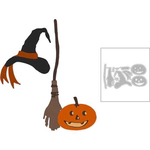 2020 New Halloween Grimace Pumpkin Broom and Witch Hat Metal Cutting Dies For Making Greeting Card Paper Scrapbooking No Stamps