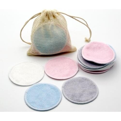Reusable Bamboo Fiber Makeup Remover Pads 12pcs/Pack Washable Rounds Cleansing Facial Cotton Make Up Removal Pads Tool