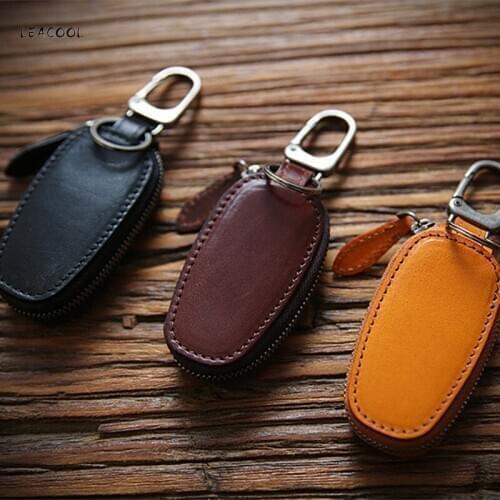 Fashion Genuine Leather Key Wallet Cowhide Car Key Holder Pouch Bag Household Keys Organizer Housekeeper Keychain Cover Male