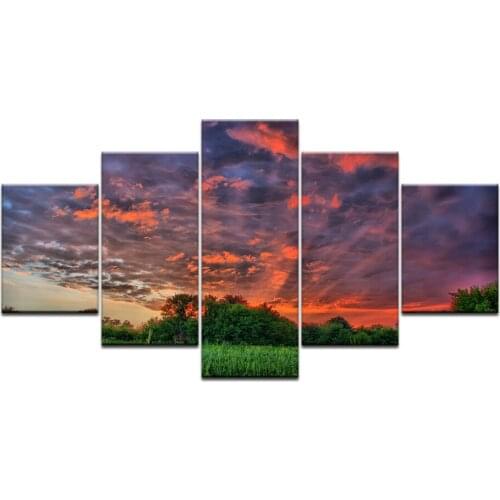 Canvas Paintings Modular Pictures Wall Art Frame Home Decor 5 Panel forest Fire cloud Sunset landscape Photos Modern HD Print