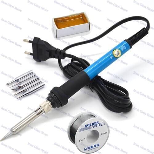 EU/US Electric Soldering Iron Kits 220V 110V 60W Temperature Adjustable Welding Gun Repair Tool with Tin Soder Wire 5 Iron Tips